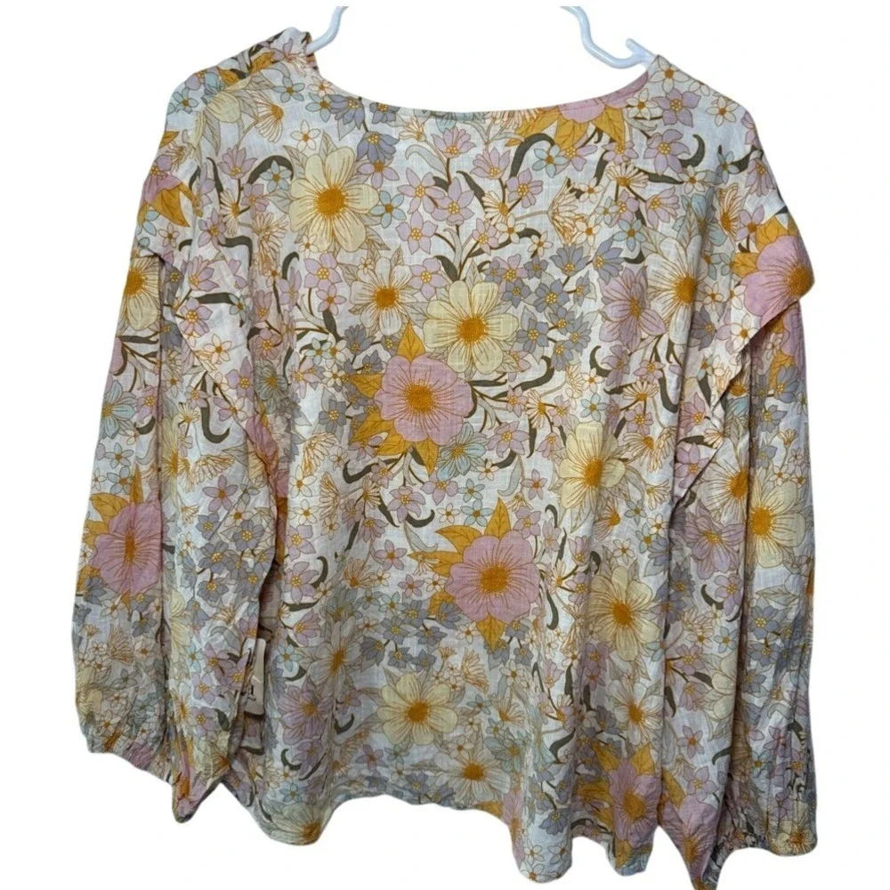 a.n.a a new approach‎ Floral V-Neck Blouse XL Hollie Floral Pink Yellow